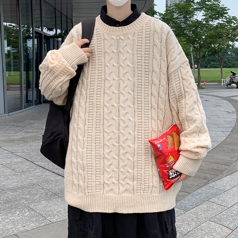 Pakaian Rajut Pria   Pria Jepang Jelas Tebal Sweater  Tren Korea Kasual Sweater Leher Bulat Tebal Sw