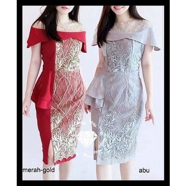 Mini Dress Wanita Baju Pesta Modern Pendek Selutut Bahan Scuba Brukat