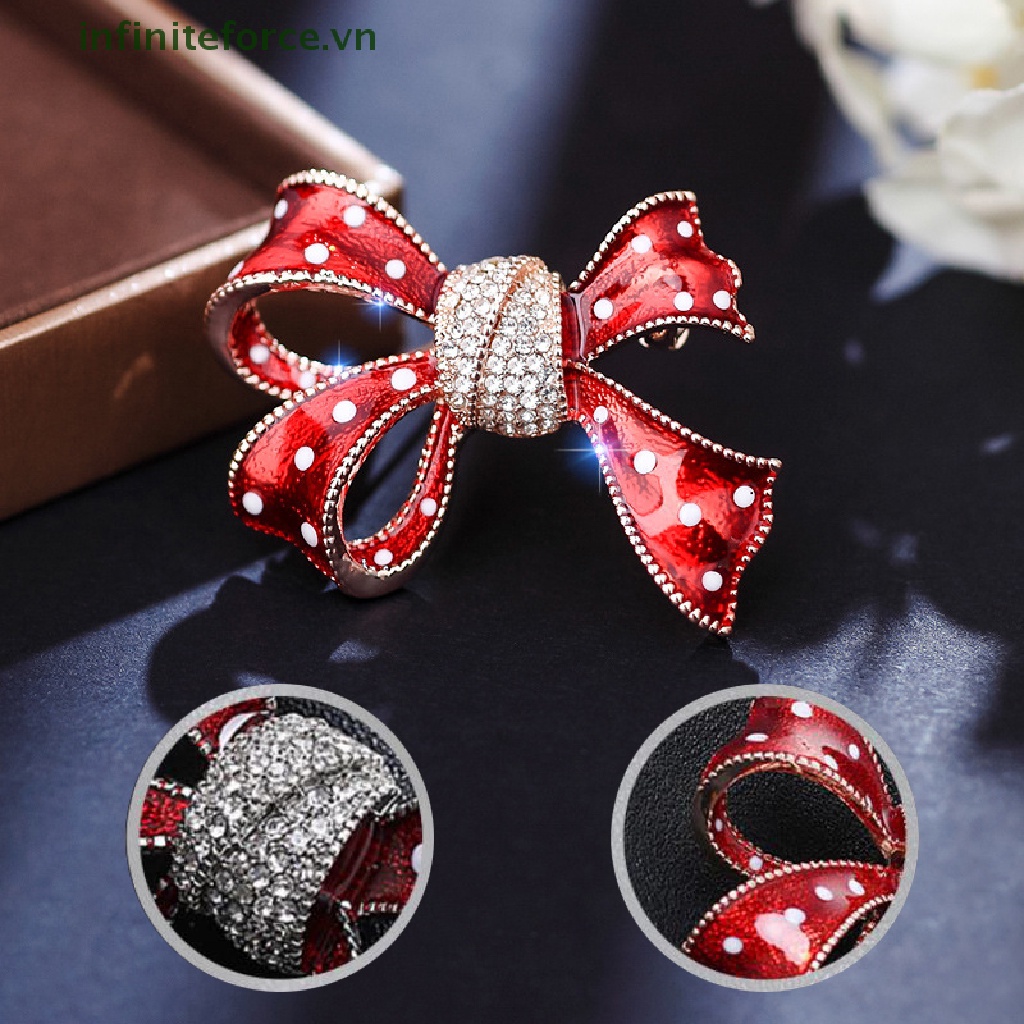 [INVN] Merah Busur Ikatan Simpul Berlian Imitasi Kristal Enamel Bros Pin Untuk Wanita Fashion Perhiasan Jas Mantel Aksesoris [VN]