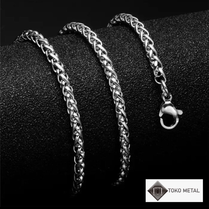 Kalung Titanium Rantai Bulat Pria Anti Karat 3mm, 4mm, 5mm Panjang 60 cm [Toko Metal ]