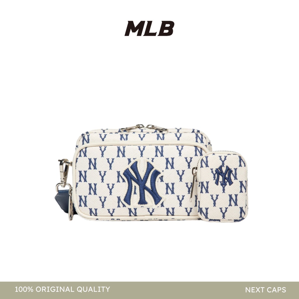 MLB NY Yankees Monogram Mini Crossbody Bag White Navy - Tas Wanita Mini New York Original Authentic