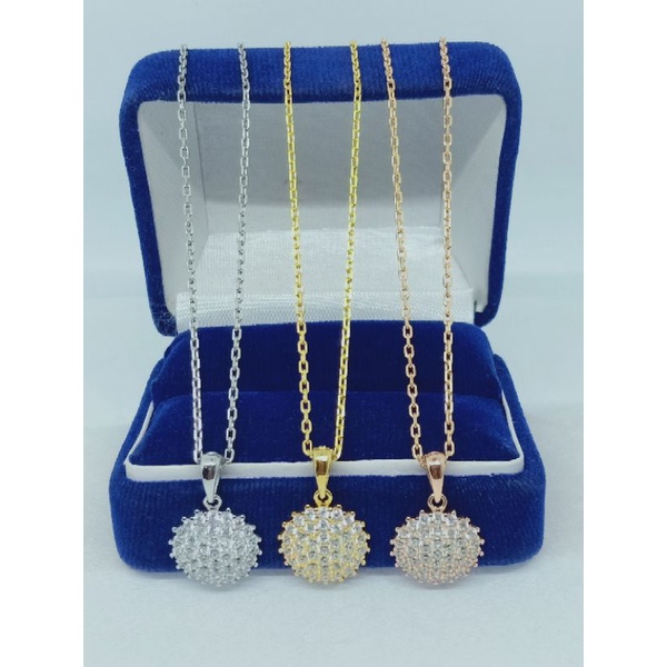 kalung rantai nori paperclip+liontin bulat bunga mp/perak asli silver 925 lapis emas/perhiasan fashion wanita terbaru