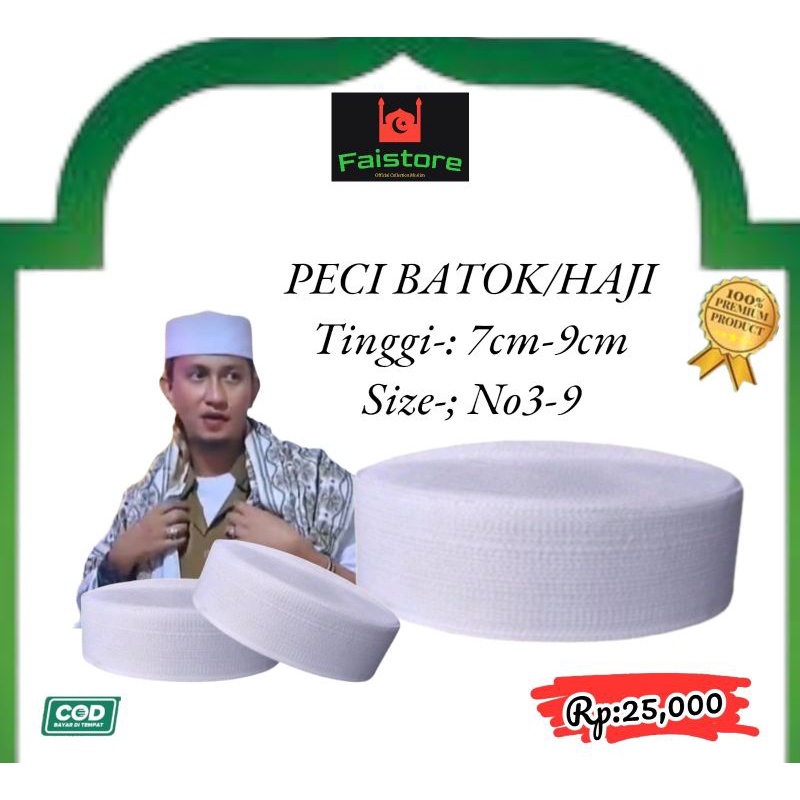 Peci Songkok putih/peci Habib bahar/peci batok/peci dewasa