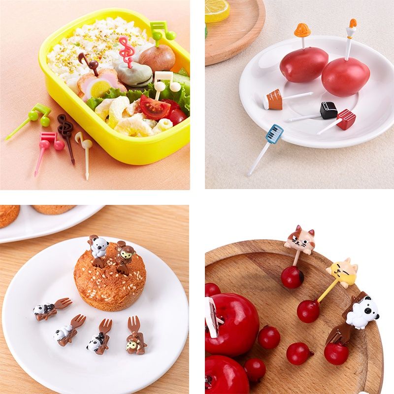 Garpu Buah Mini Set 10pcs Kartun Binatang Peternakan - Garpu Bento Buah Motif Animal / Garpu Bento Food Picks Animal Tusukan / Garpu Buah Hiasan Bekal