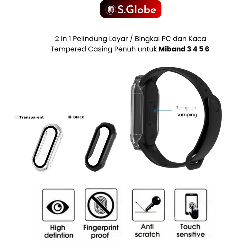 Full Case Xiaomi Band 4 5 6 Bumper 2 in 1 Screen Protector / PC Frame + Tempered Glass