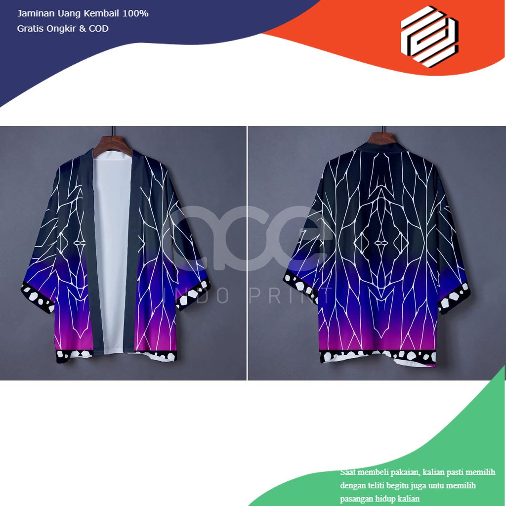 Demon Slayer Fullprint Kimono Haori Casual Unisex Anime Custom Kimetsu no Yaiba Black Shinobu Kocho