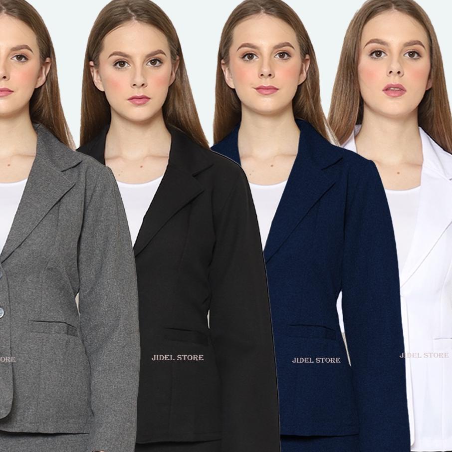 Blazer Formal Wanita, HITAM PUTIH ABU DONGKER S-5L JUMBO BIG SIZE Jas Blazer Kantor Wanita, Blezer C