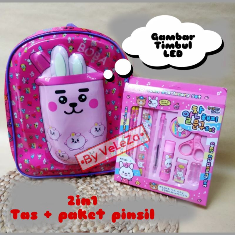 Tas Boba Tas Ransel Anak Boba 4in1 - Tas + paket pinsil + lunch box + botol minum - tas anak