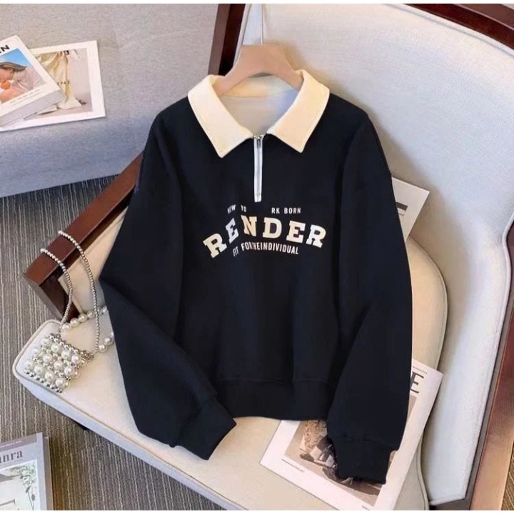 Sweater Kerah Zipper RENDER COLAR Jacket Kasual Pria Wanita Atasan Ala Korean Fashion Terbaru Bahan Cutton FLEECE