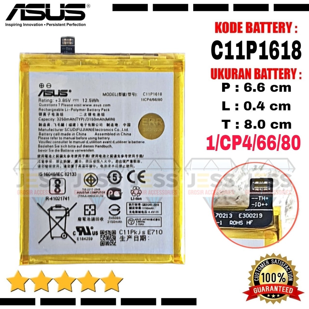 Baterai Battery Original ASUS C11P1612 For Tipe HP Zenfone 4 Edisi 4G Dual Sim , Z01KD , Z01KDA , ZE554KL &amp; Zenfone 5Q , 5Q Lite , ZC600KL , X017D , X017DA