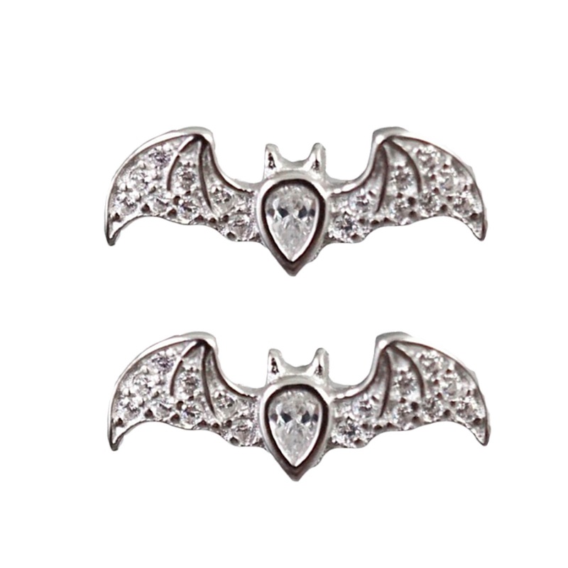 Fancyqube Anting Tusuk Bentuk Kelelawar Kepribadian Warna Silver Anting Tindik Telinga Untuk Wanita Hadiah Lucu