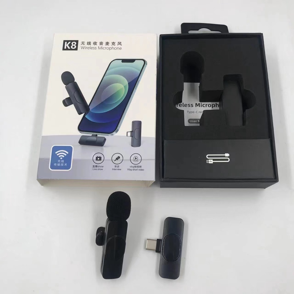 K8 K9 Mikrofon Lavalier Nirkabel untuk Perekaman Video Streaming Langsung Wawancara Vlog Mikrofon Nirkabel Plug-Play