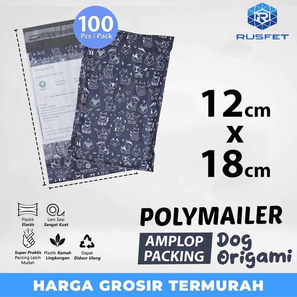 

Amplop Plastik Packing Polymailer 12x18cm Dog Origami Pack