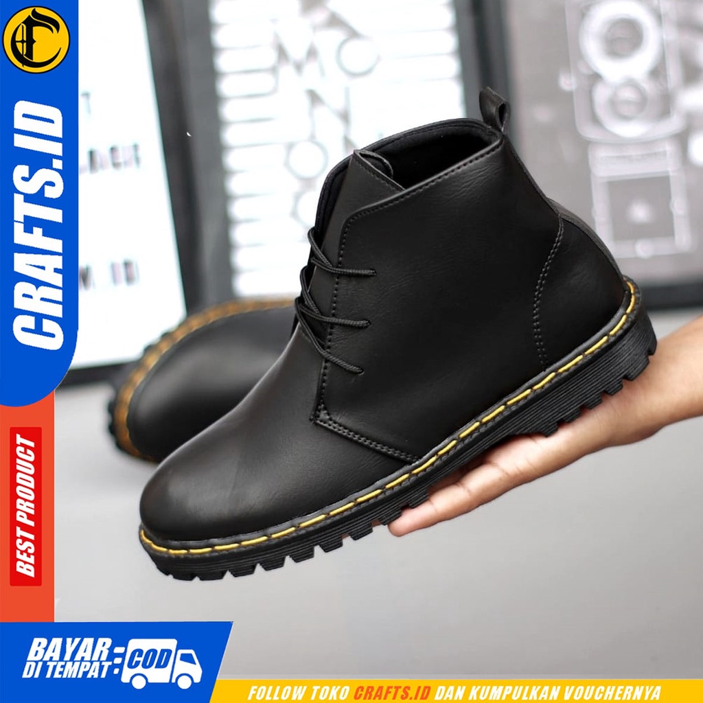 CRAFTS redfield - Sepatu Pantofel Docmart Formal Boots Kerja Pria Hitam