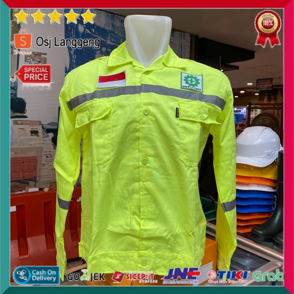 Atasan Kerja Lengan Panjang / Baju Setelan Kerja Proyek Warna Hijau Stabilo Murah