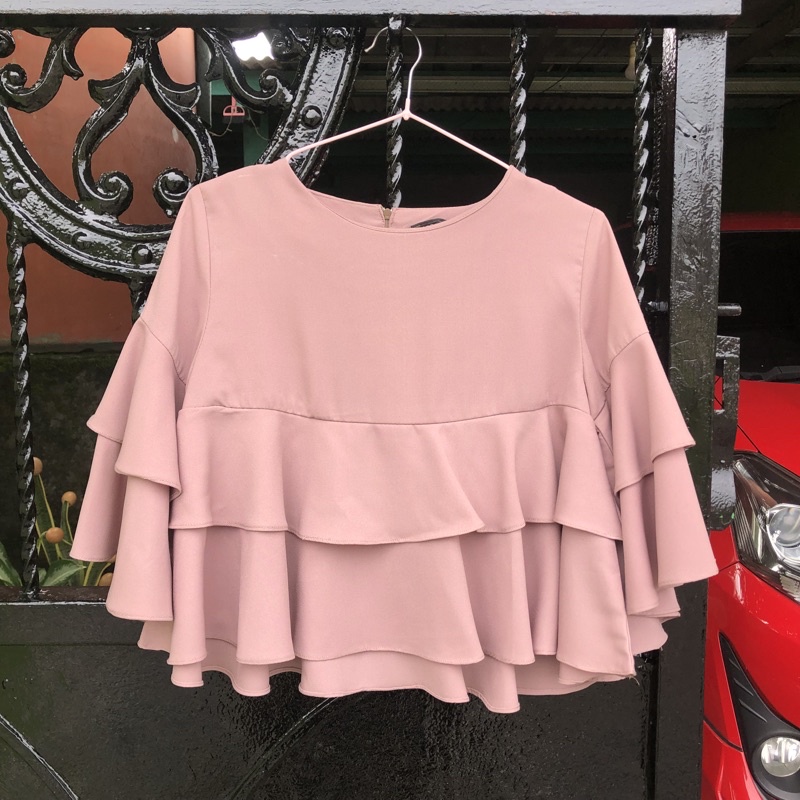 PRELOVED Crop Top Ruffle Warna Dusty Purple