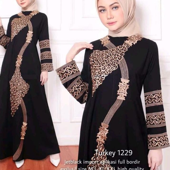 コ Abaya Jumbo Ld 130 Bordir Arab Turkey Bahan Jetblack Hitam Pekat Tidak Melar ₿