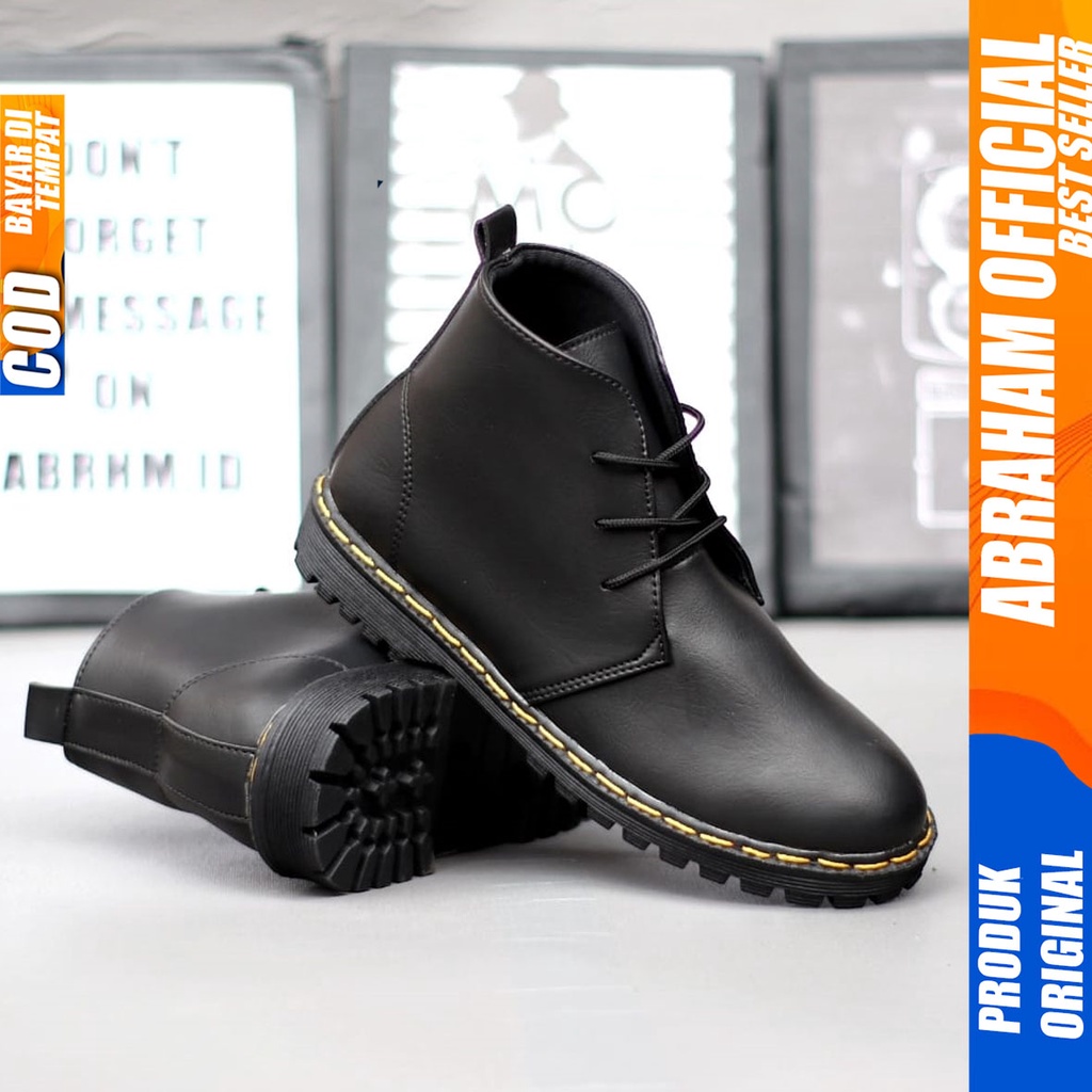 ABRAHAM Sepatu Formal Pantofel Docmart Boots Kerja Pria Hitam