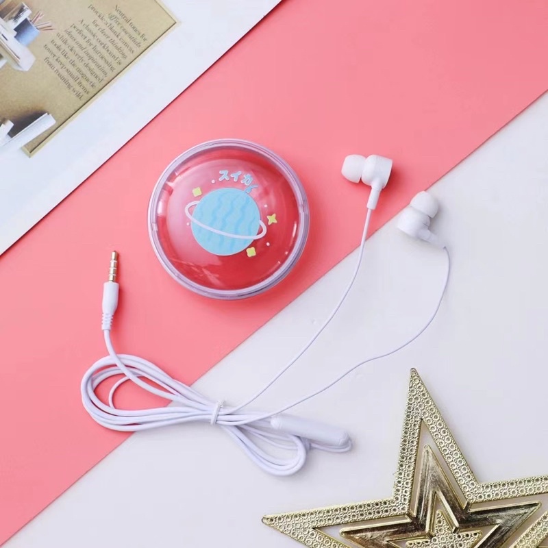 [ XY 38 ]Headset Earphone Karakter motif Fruit Daily model  /Earphone+ Wadah penyimpanan Earphone Lucu Unik Imut
