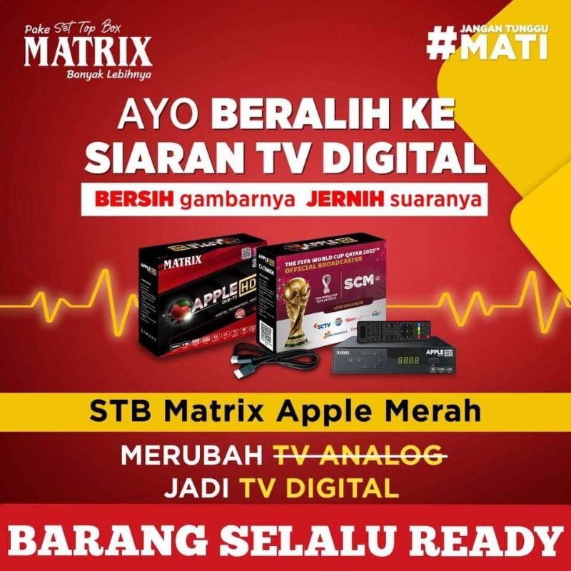 Set Top Box TV Digital MATRIX Apple HD Merah dan TANAKA STB DVBT2 bisa Youtube dll Antena UHF Biasa Bukan Parabola