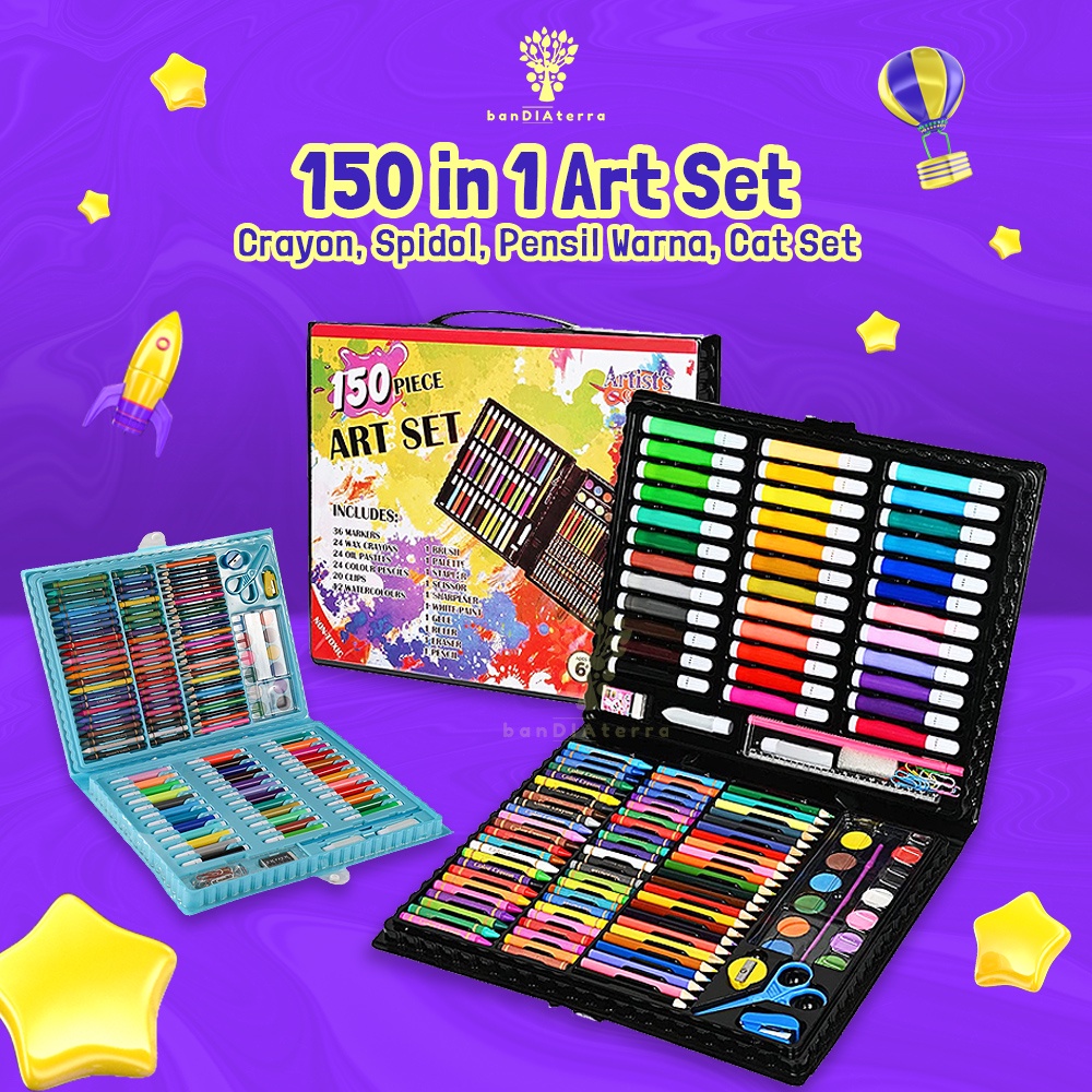 Bandiaterra 150 IN 1 ART SET/Alat Gambar &amp; Lukis / Crayon, Spidol, Pensil Warna, Cat Set