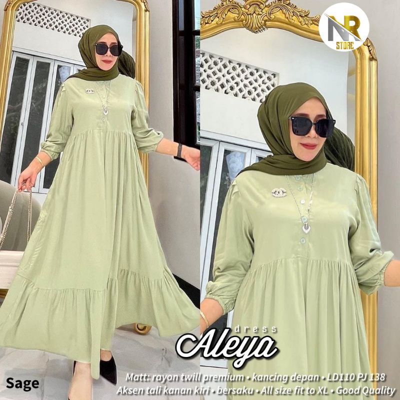 COD Aleya dress midi gamis rayon twill premium Ld 110cm