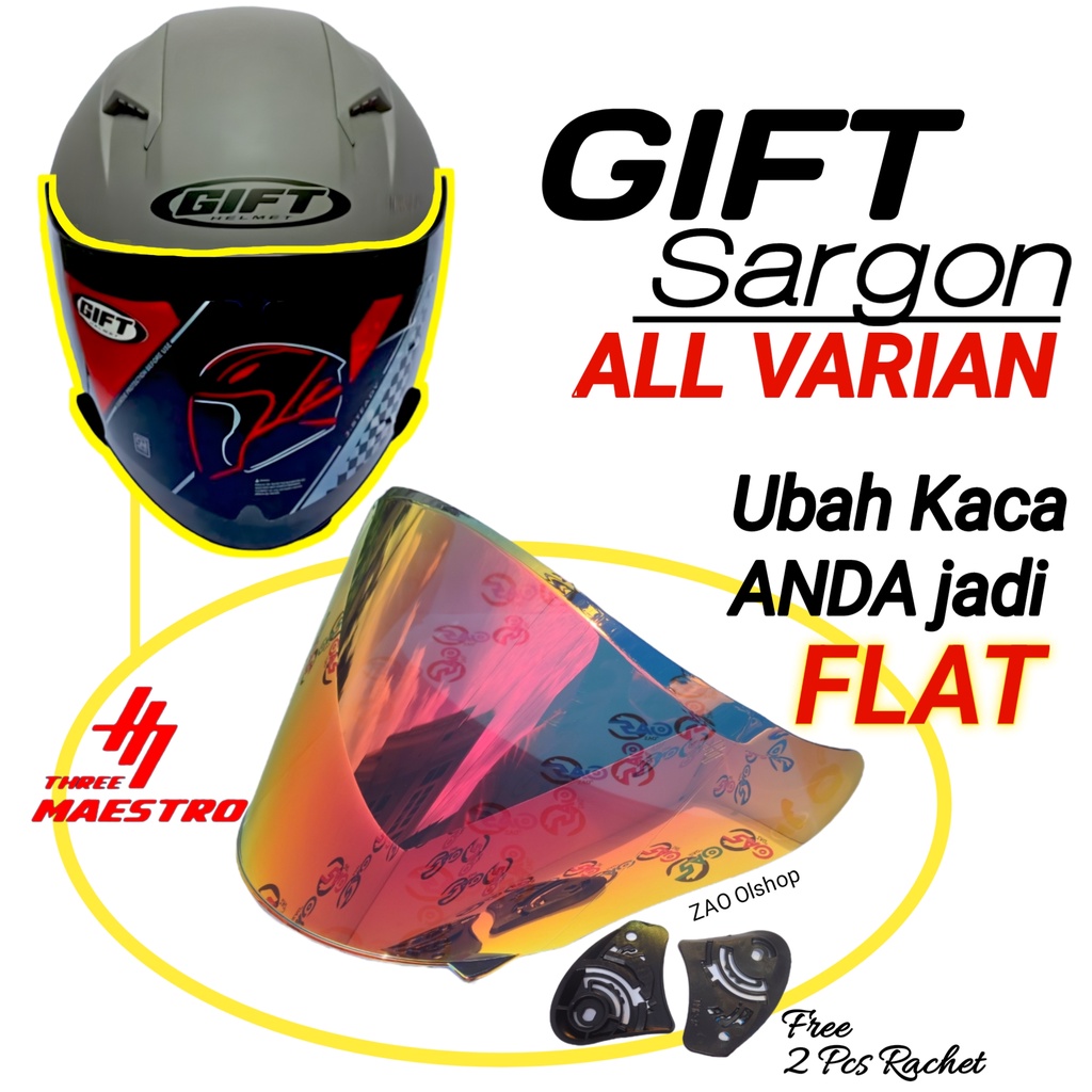Kaca Helm GIFT SARGON Visor Helmet FLAT venom open helm gift sargon (yang mirip njs Kairoz) visorflat by Three Maestro tm2
