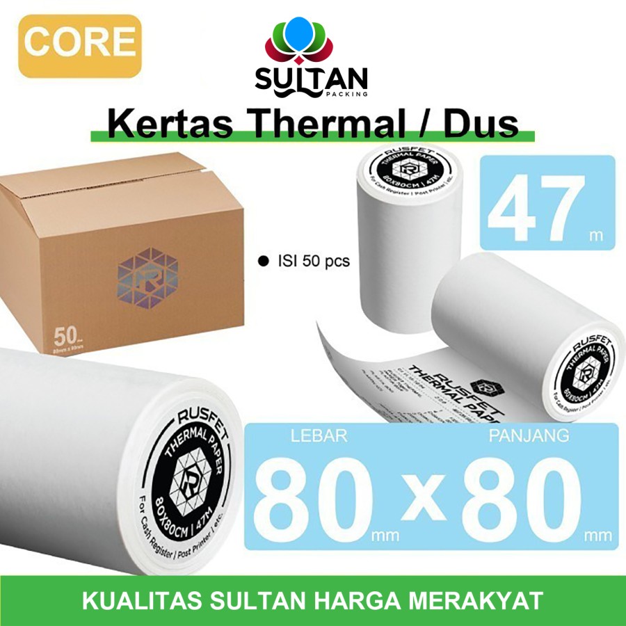 

Kertas Thermal Paper Core Printer Resi Termal Barcode POS 80x80mm DUS