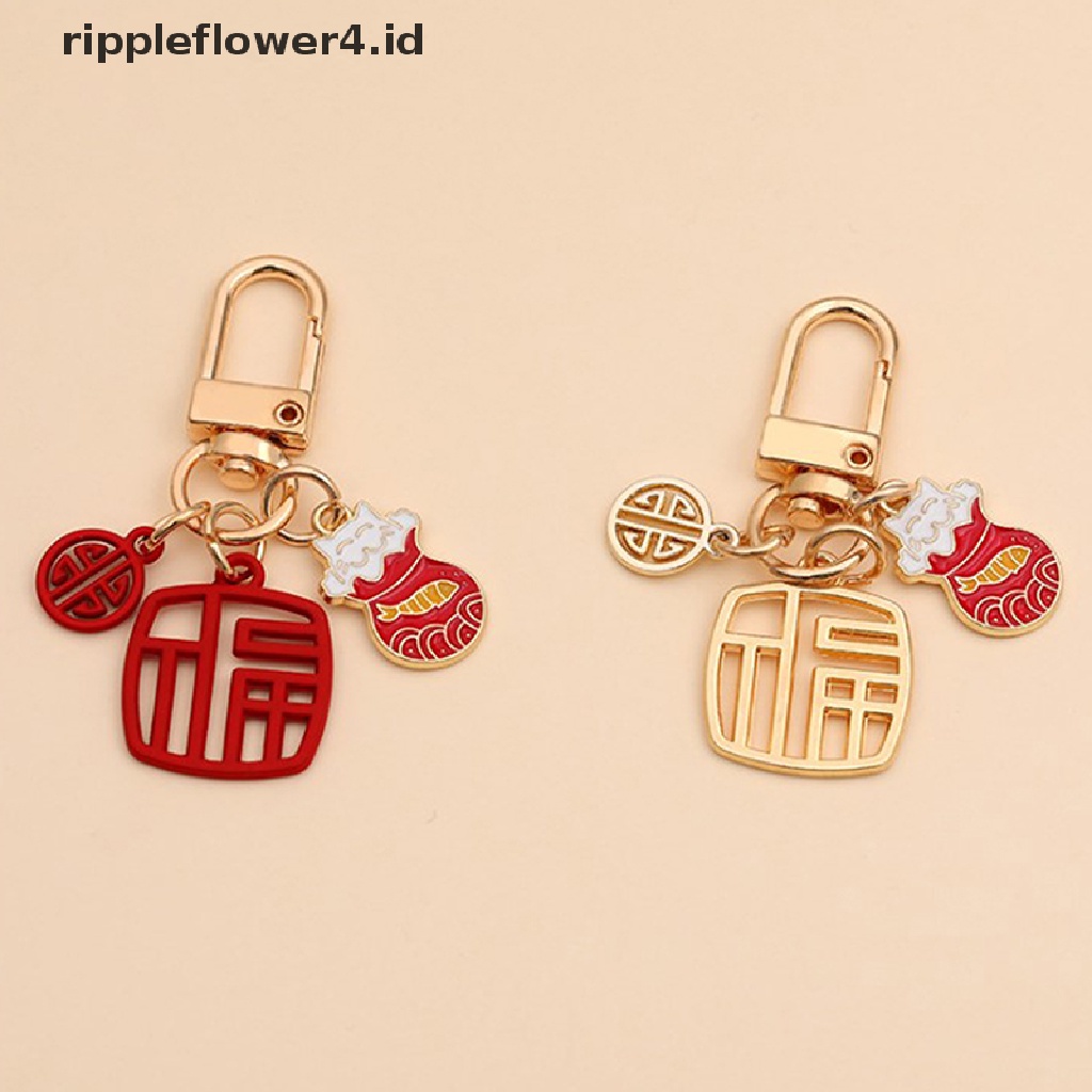 {rippleflower4.id} Gantungan Kunci Kucing Saku Good Luck Fashion Warna Emas Imlek Merah~