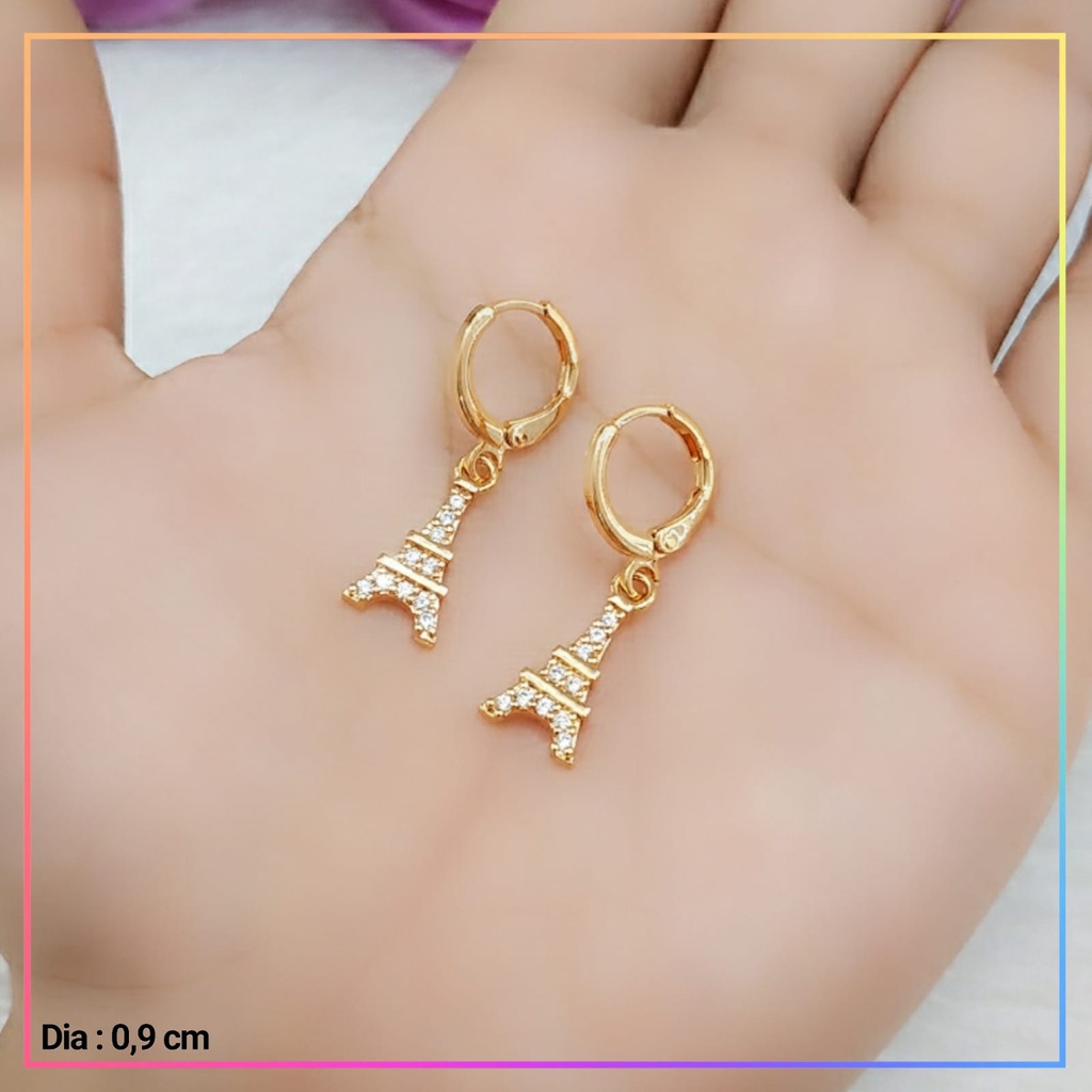 Anting xuping anting dewasa jurai paris permata zirkon perhiasan lapis emas gold AT 204