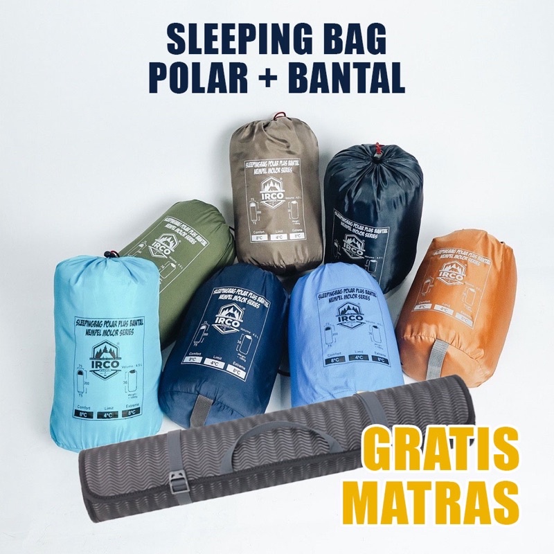 Sleeping Bag Kantong Tidur Polar Dengan Bantal Plus Matras Camping