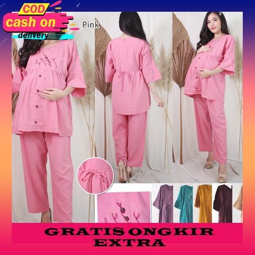 One Set Busui Setelan Gamis Wanita Lengan Panjang Tali Pinggang Setelan Baju Muslim Celana Panjang I