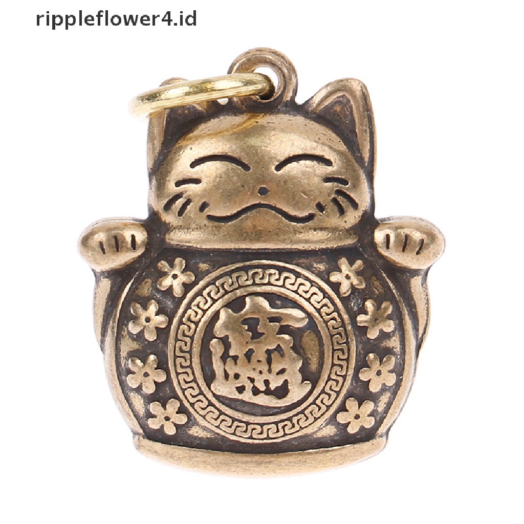 {rippleflower4.id} Tembaga Murni Lucky Cat Gantungan Kunci DIY Perhiasan Gantung Aksesoris Keyring Liontin~