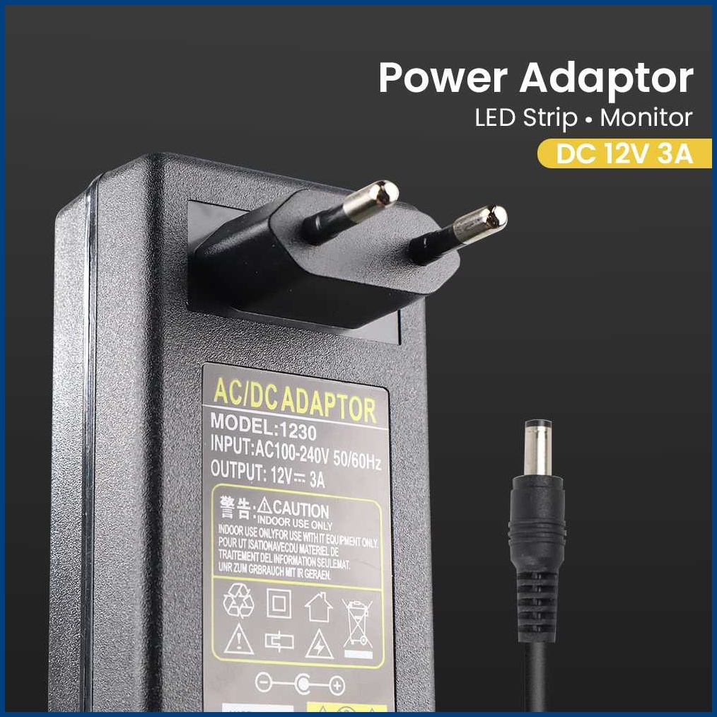 Power Adaptor Supply DC12V 3A EU Plug – VBS