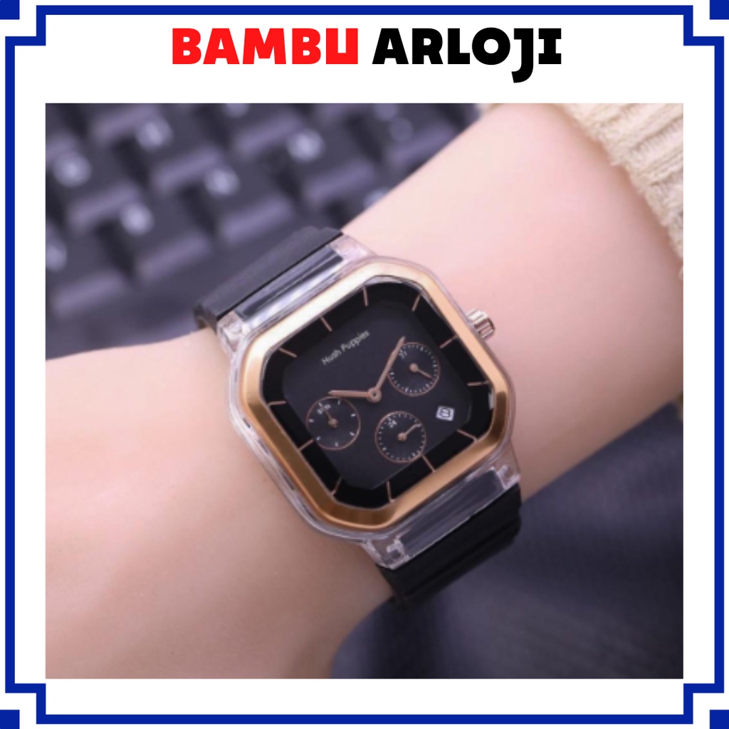 BAJ  COD Jam Tangan Wanita Pria Hush Puppies 2811 9311 Rubber Segi Crono Detik Tanggal Aktif HP001