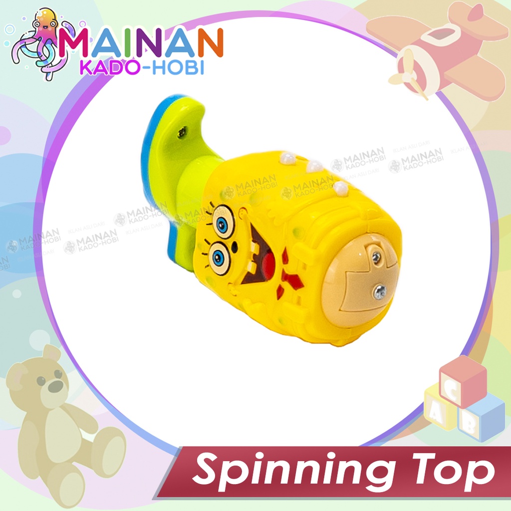 MAINAN ANAK GANGSING SPINNING TOP GASING PUTAR LAMPU LED MUSIK SPONGEBOB