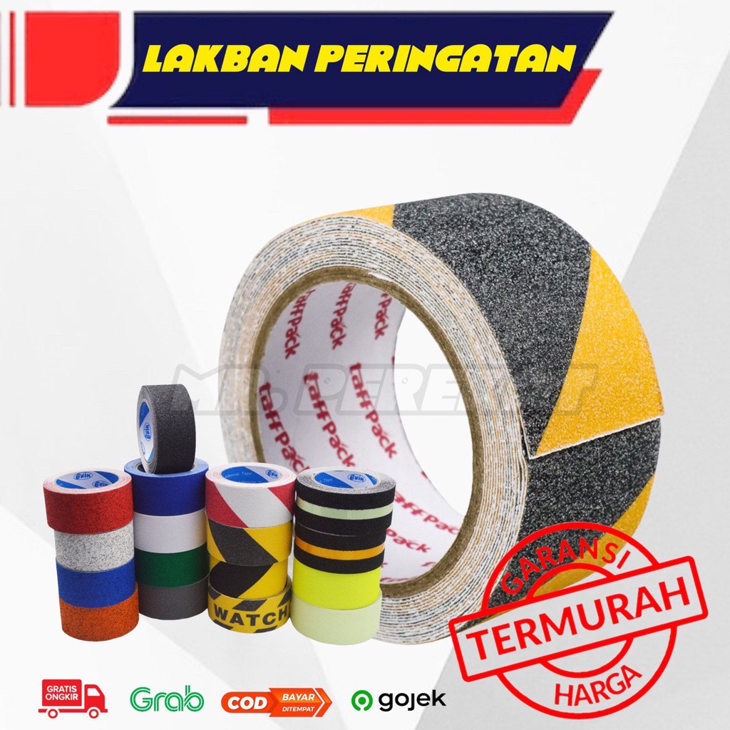 Lakban Lantai Kasar Anti Kepleset - Lakban  Strip Kuning Hitam Peringatan - Lakban Lantai Penanda Ku