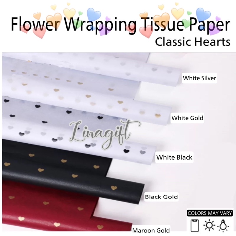 ( 5 Lembar ) CLASSIC HEARTS - FLOWER WRAPPING TISSUE PAPER / KERTAS TISU / BUKET BUNGA / KERTAS BUNGA