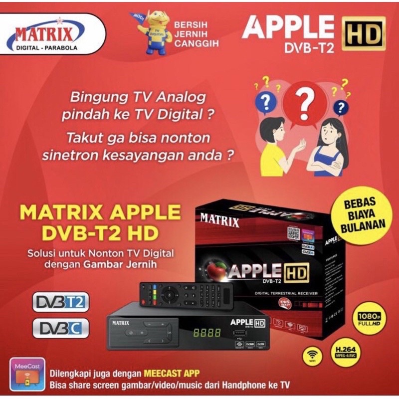 Set Top Box Tv Digital Matrix DVB T2 Apple HD EWS / set top box dvb t2 / set box tv digital / box tv digital / set top box tv tabung / stb dvb t2 / setop box tv digital / set up box tv digital / stb matrix / set top box matrix