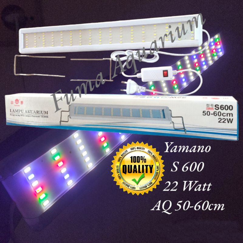 Lampu Led gantung Aquarium 6 baris YAMANO Seri S-600  super terang Akuarium Aquascape 22watt 60cm Nyala WRGB