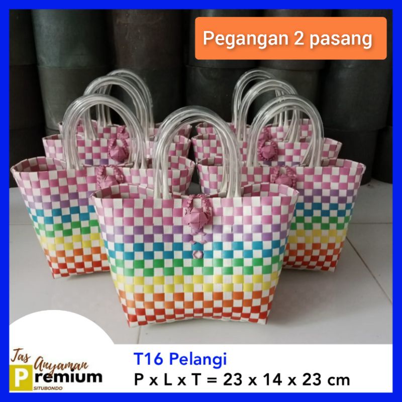 (T16) Pelangi 23x14x23 cm/Tas Anyaman Premium Situbondo/souvenir/tas hajatan/tas pasar