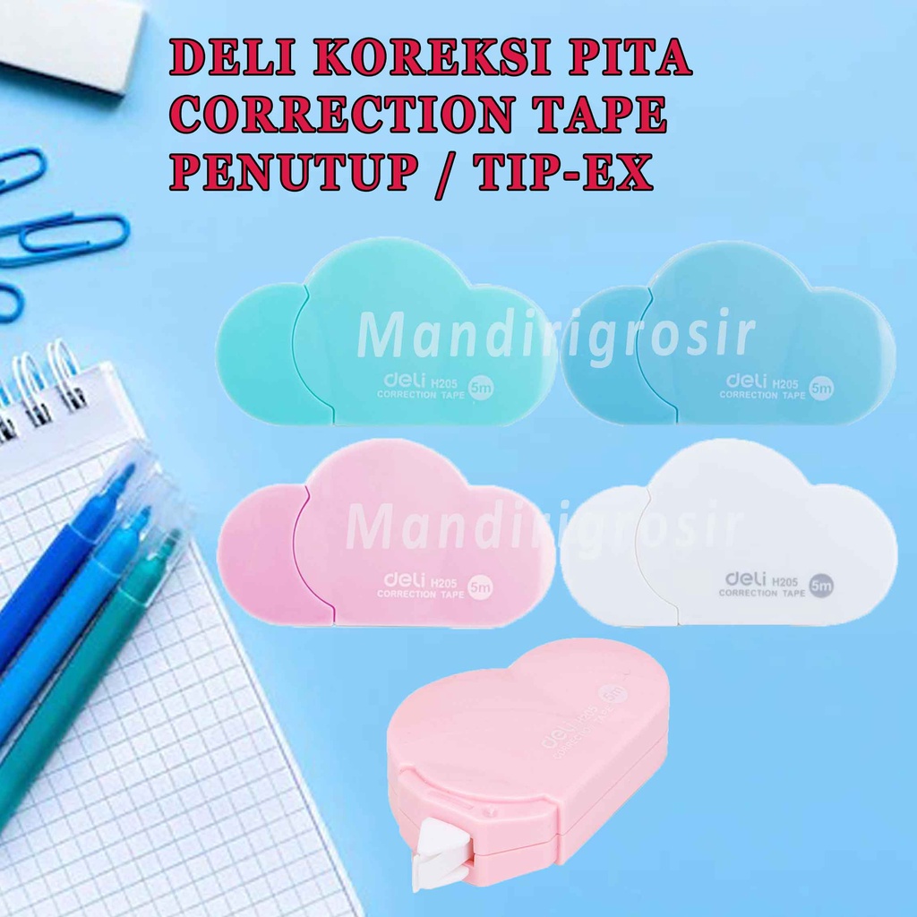 Correction Tape Awan * DELI * Koreksi Pita * Penutup yang sangat baik * Tip-ex