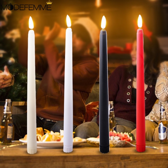Batang Panjang Lampu Lilin Elektronik Tenaga Baterai Lampu LED Romantis Meja Makan Ornamen 3D Kedap Kedip Lilin Flameless Hari Valentine Natal Tahun Baru Dekorasi