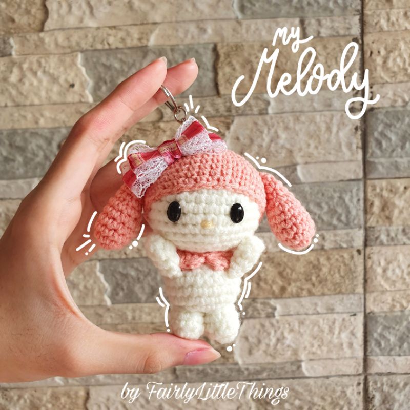 My Melody Keychain/Crochet My Melody Keychain/Amigurumi Keychain/Sanrio My Melody Keychain/Gantungan