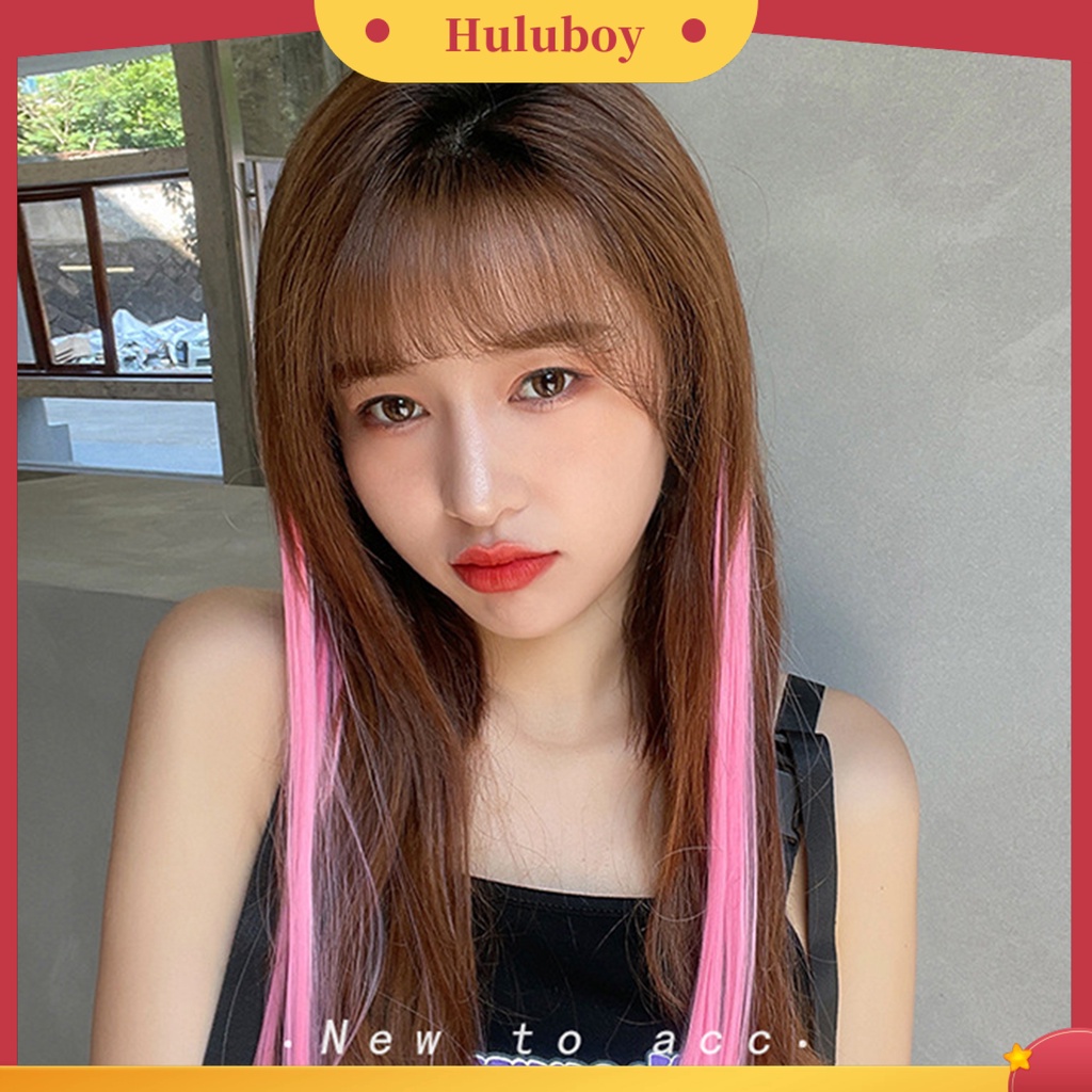 Rambut Palsu Extension Highlight Model Lurus Bahan Serat Buatan Warna-Warni Dengan Klip Untuk Wanita