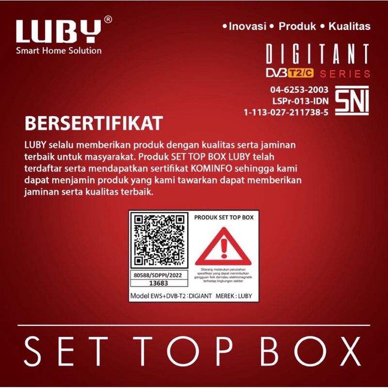 Set top box Luby Penerima Siaran Tv Digital TV Receiver Tiktok, Video Youtube Smart ChipFull HD