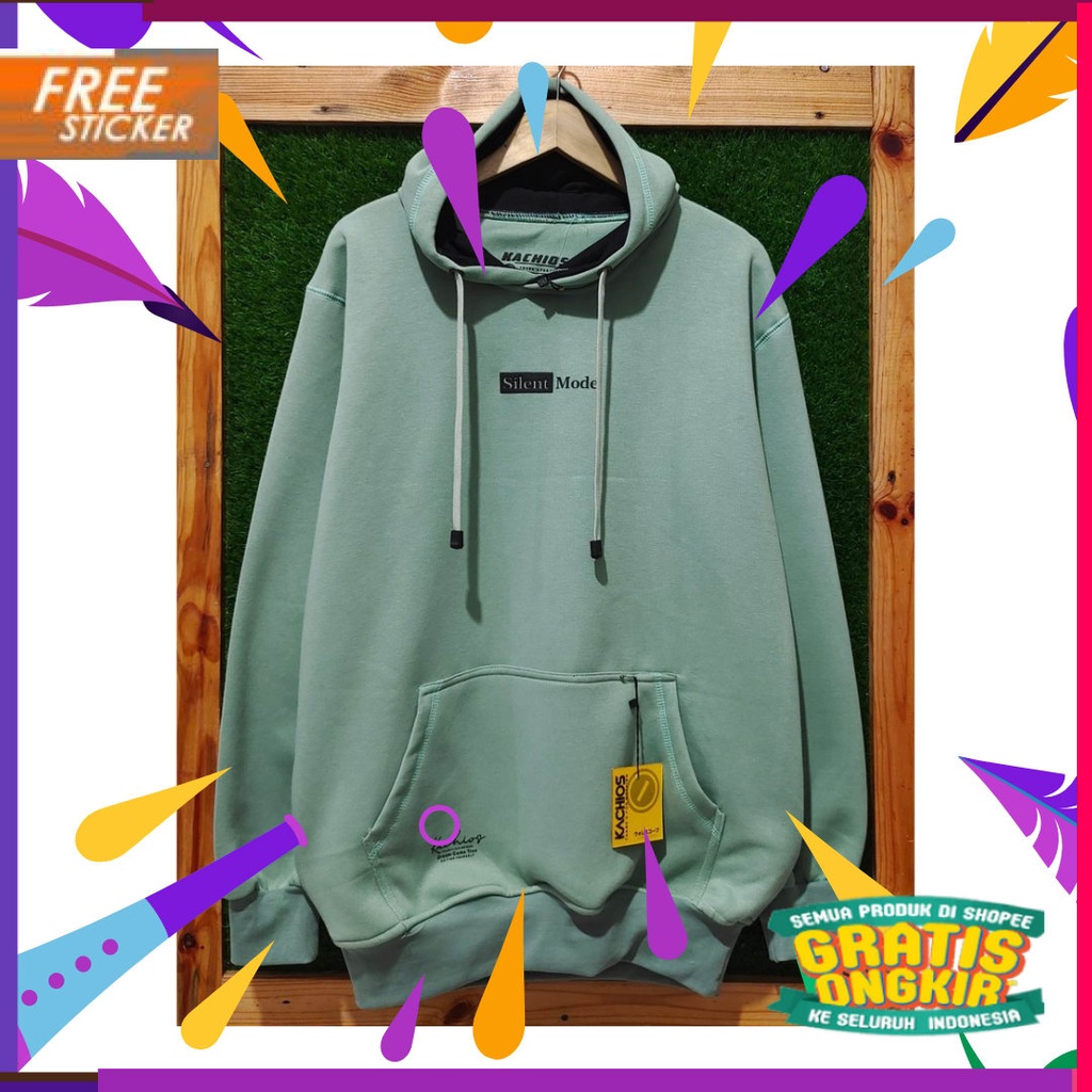 Putih hitam biru hijau orange pink tosca abu / Sweater Hoodie Distro Pria Cod Aesthetic List Silent 
