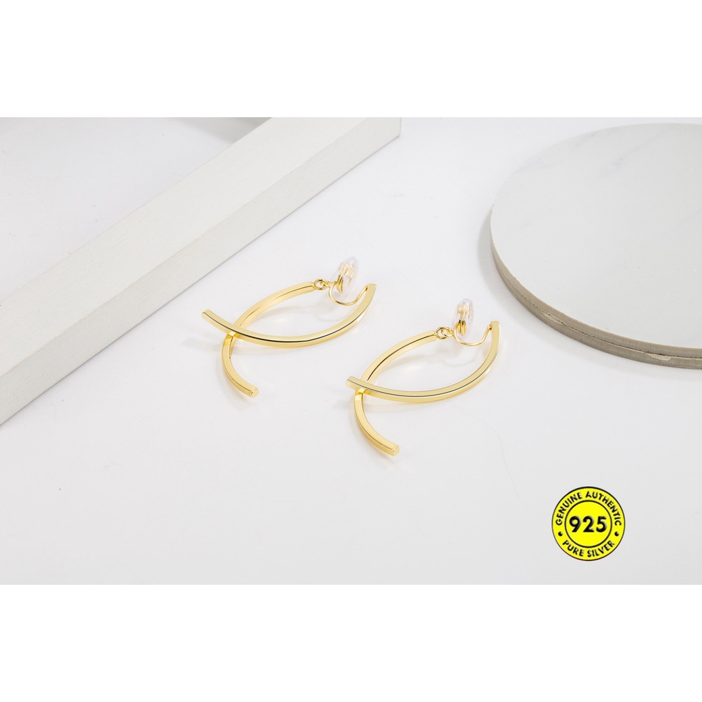 Klip Telinga Ekor Ikan Logam Klip Tanpa Tindik Cermin Frosted Anting Salib U1308