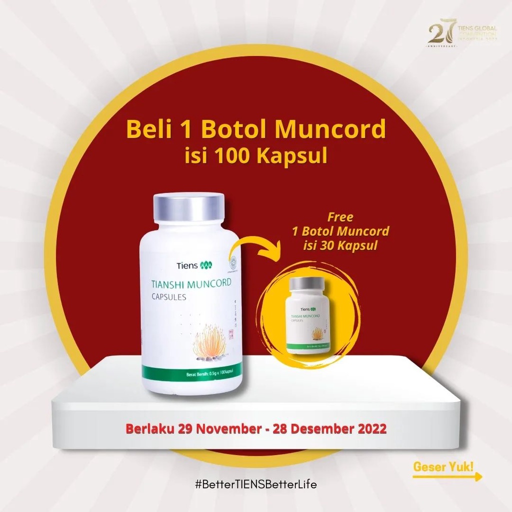 PROMO BELI 1 BOTOL ISI 100 KAPSUL FREE 1 BOTOL ISI 30 KAPSUL TIANSHI MUNCORD CAPSULES MUNCORD TIENS 