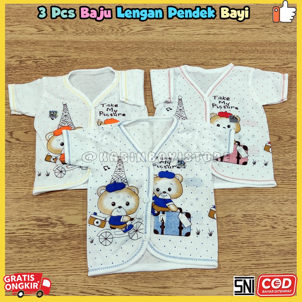 3 Pcs Baju Lengan pendek Bayi  Newborn Karakter SNI